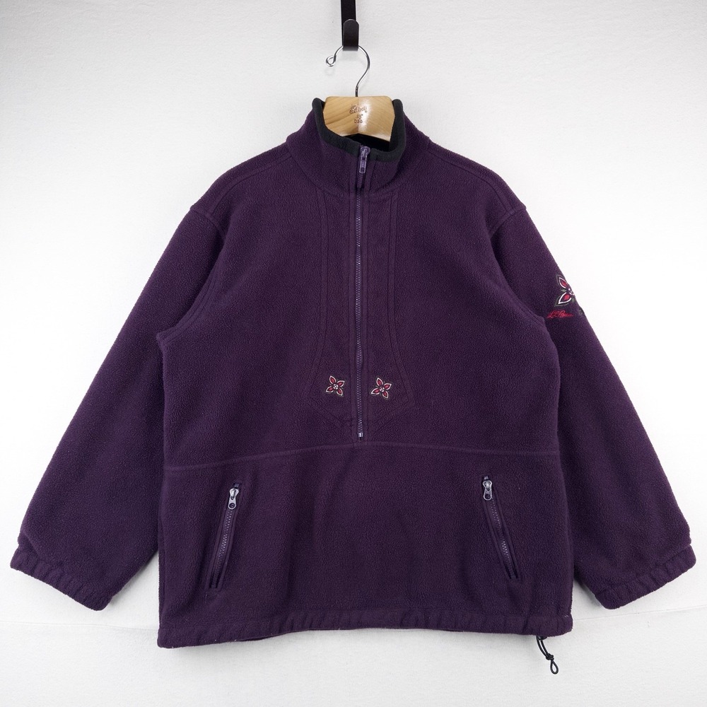 80's Vtg LL Bean Embroidered Lined Fleece 1/4 Zip Jacket Purple Women's XL